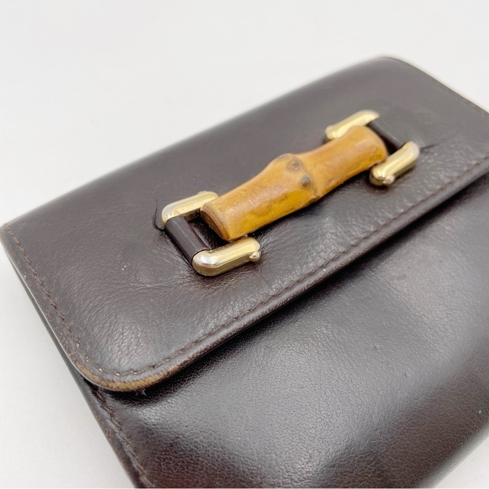 Vintage Gucci Bamboo Leather Brown Bifold Wallet - Picture 2 of 11